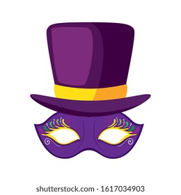 Mardi gras mask and hat design, Party carnival decoration celebration festival holiday fun new orleans and traditional theme Vector illustration