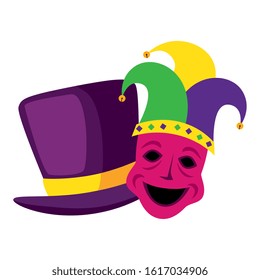 Mardi gras mask and hat design, Party carnival decoration celebration festival holiday fun new orleans and traditional theme Vector illustration