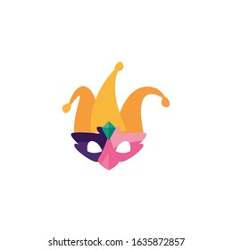 Mardi gras mask with hat design, Party carnival decoration celebration festival holiday fun new orleans and traditional theme Vector illustration