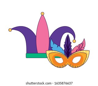 Mardi gras mask and hat design, Party carnival decoration celebration festival holiday fun new orleans and traditional theme Vector illustration