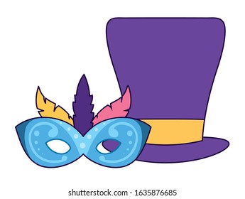 Mardi gras mask and hat design, Party carnival decoration celebration festival holiday fun new orleans and traditional theme Vector illustration