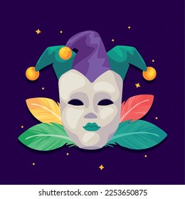 mardi gras mask with hat icon