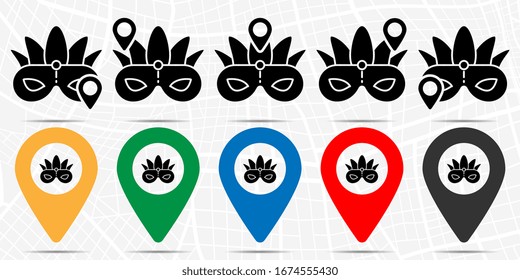 Mardi gras, mask icon in location set. Simple glyph, flat illustration element of mardi gras theme icons