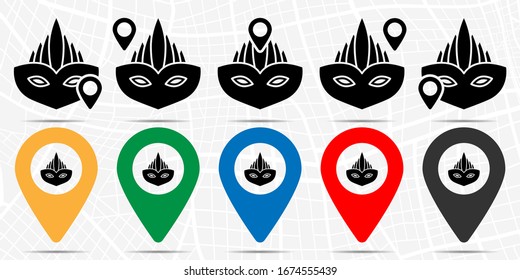 Mardi gras, mask icon in location set. Simple glyph, flat illustration element of mardi gras theme icons