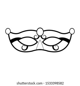 mardi gras mask icon over white background, black and white design. vector illustration