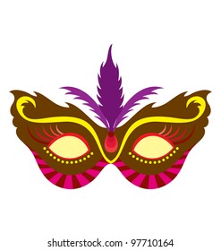 A mardi gras mask, illustrated with striking colors and shapes.