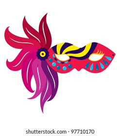 A mardi gras mask, illustrated with striking colors and shapes.