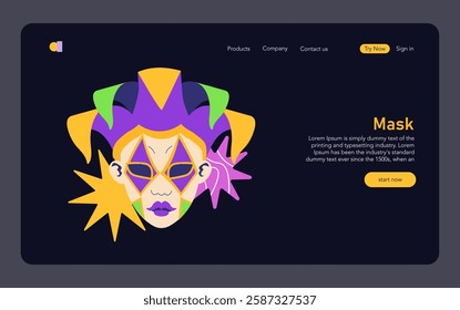 Mardi Gras mask illustration. A colorful representation of a festive mask reflecting the vibrant celebration of Mardi Gras. Represents fun and excitement associated with the carnival atmosphere