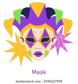 Mardi Gras mask illustration. This vibrant mask embodies the festive spirit of Mardi Gras celebrations. Celebrate traditions of fun and excitement with colorful designs that capture the essence of