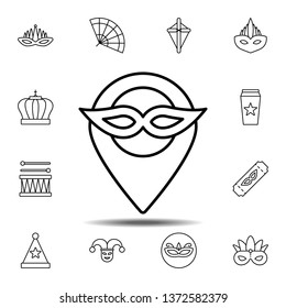 Mardi gras, mask, location icon. Simple thin line, outline vector element of Mardi Gras icons set for UI and UX, website or mobile application