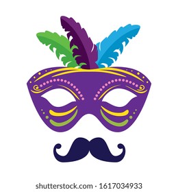 Mardi gras mask and mustache design, Party carnival decoration celebration festival holiday fun new orleans and traditional theme Vector illustration