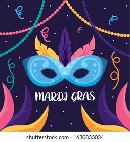 Mardi gras mask and necklaces design, Party carnival decoration celebration festival holiday fun new orleans and traditional theme Vector illustration