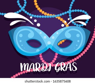 Mardi gras mask with necklaces design, Party carnival decoration celebration festival holiday fun new orleans and traditional theme Vector illustration