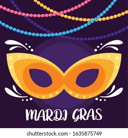 Mardi gras mask with necklaces design, Party carnival decoration celebration festival holiday fun new orleans and traditional theme Vector illustration