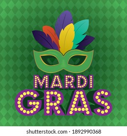 Mardi-Gras-Maske auf grünem Hintergrund Design, Party-Karneval-Dekoration und Festivalthema Vektorgrafik