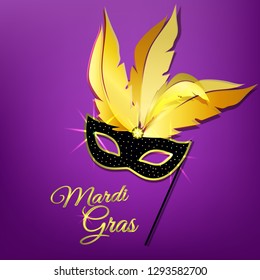 Mardi Gras mask on a purple background. Vector illustration.