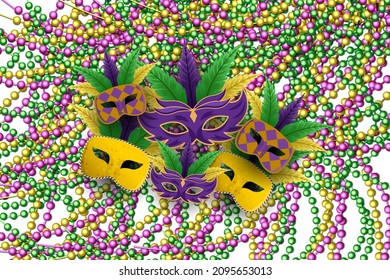 mardi gras with mask pile on beads background