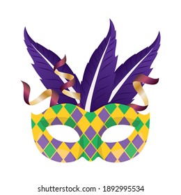 Mardi gras mask with purple feathers design, Party carnival decoration celebration and festival theme Vector illustration