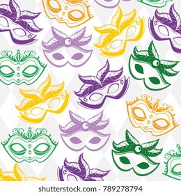 mardi gras mask seamless pattern background 