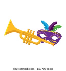 Mardi gras mask and trumpet design, Party carnival decoration celebration festival holiday fun new orleans and traditional theme Vector illustration