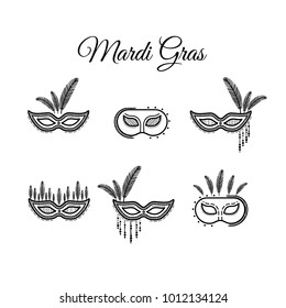 Mardi gras mask, vector mardi gras masks isolated on white. Set.