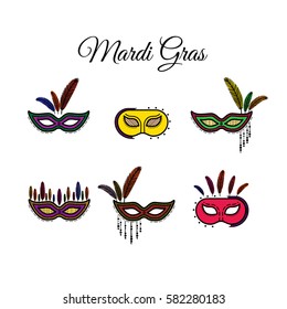 Mardi gras mask, vector mardi gras masks isolated on white background.