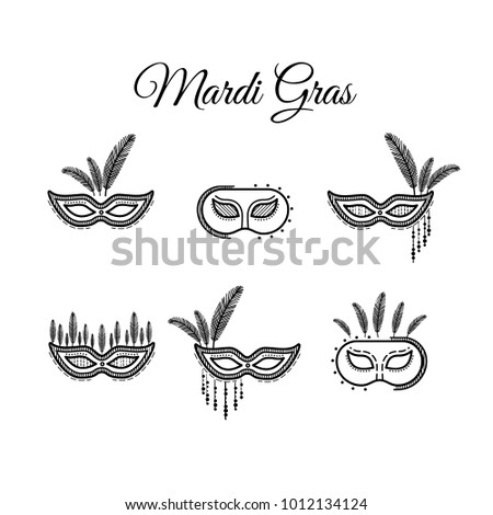 Mardi gras mask, vector mardi gras masks isolated on white. Set.