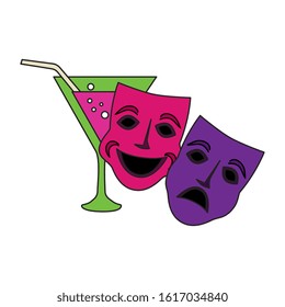 Mardi gras masks and cocktail design, Party carnival decoration celebration festival holiday fun new orleans and traditional theme Vector illustration