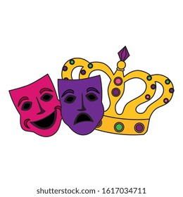 Mardi gras masks and crown design, Party carnival decoration celebration festival holiday fun new orleans and traditional theme Vector illustration