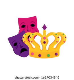 Mardi gras masks and crown design, Party carnival decoration celebration festival holiday fun new orleans and traditional theme Vector illustration