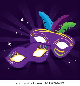 Mardi gras masks design, Party carnival decoration celebration festival holiday fun new orleans and traditional theme Vector illustration