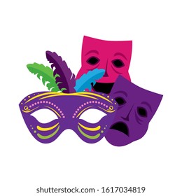 Mardi gras masks design, Party carnival decoration celebration festival holiday fun new orleans and traditional theme Vector illustration