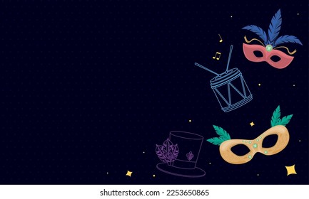 mardi gras masks and drum icon