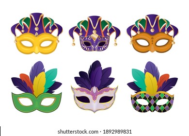 Mardi gras masks with feathers icon collection design, Party carnival decoration celebration and festival theme Vector illustration