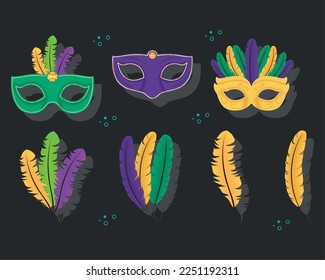 mardi gras masks with feathers icons