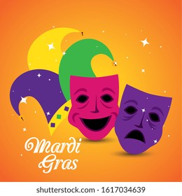 Mardi gras masks and hat design, Party carnival decoration celebration festival holiday fun new orleans and traditional theme Vector illustration