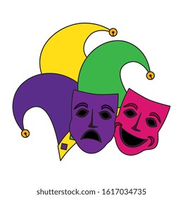 Mardi gras masks and hat design, Party carnival decoration celebration festival holiday fun new orleans and traditional theme Vector illustration