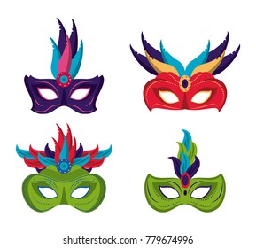 Mask Realistic Icons Set Feathers Jewels Stock Vector (Royalty Free ...