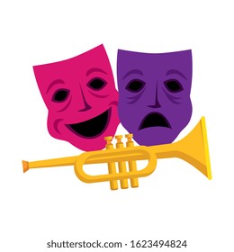 Mardi gras masks and trumpet design, Party carnival decoration celebration festival holiday fun new orleans and traditional theme Vector illustration