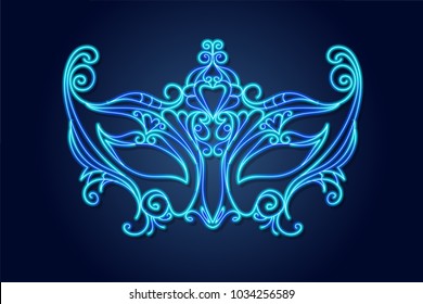 Mardi gras masquerade mask of neon sign, Vector illustration