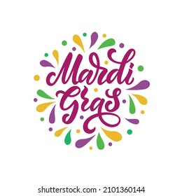 Mardi Gras significa carta de Martes Grasa. Texto dibujado a mano. Caligrafía moderna de tinta de pincel con plumas y perlas. Diseño tipográfico para tarjetas de felicitación, afiche, pancarta. Ilustración del vector