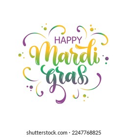 Mardi Gras (meaning Fat Tuesday) lettering card. Hand drawn text. Modern brush ink calligraphy isolated on white background with colorful splashes. Vector illustration as greeting card, poster, banner