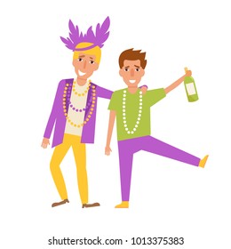 Mardi Gras men. Vector. Cartoon. Isolated art on white background. Flat