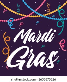 Mardi gras necklaces and confetti design, Party carnival decoration celebration festival holiday fun new orleans and traditional theme Vector illustration