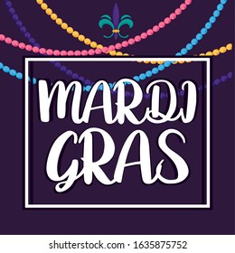 Mardi gras necklaces and frame design, Party carnival decoration celebration festival holiday fun new orleans and traditional theme Vector illustration