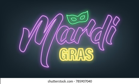 Mardi Gras. Neon Lettering text design Mardi Gras