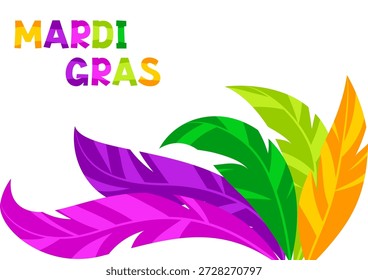Mardi Gras party background with feathers. Carnival illustration for traditional holiday or festival.