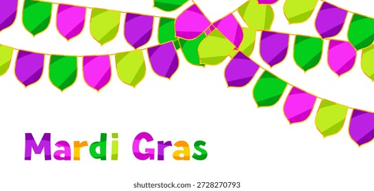 Mardi Gras party background with flags. Carnival illustration for traditional holiday or festival.