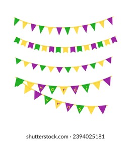 Mardi Gras Party Buntings. Multicolored traditional carnival flags.