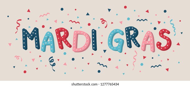 Mardi Gras Party - colorful banner with confetti. Vector